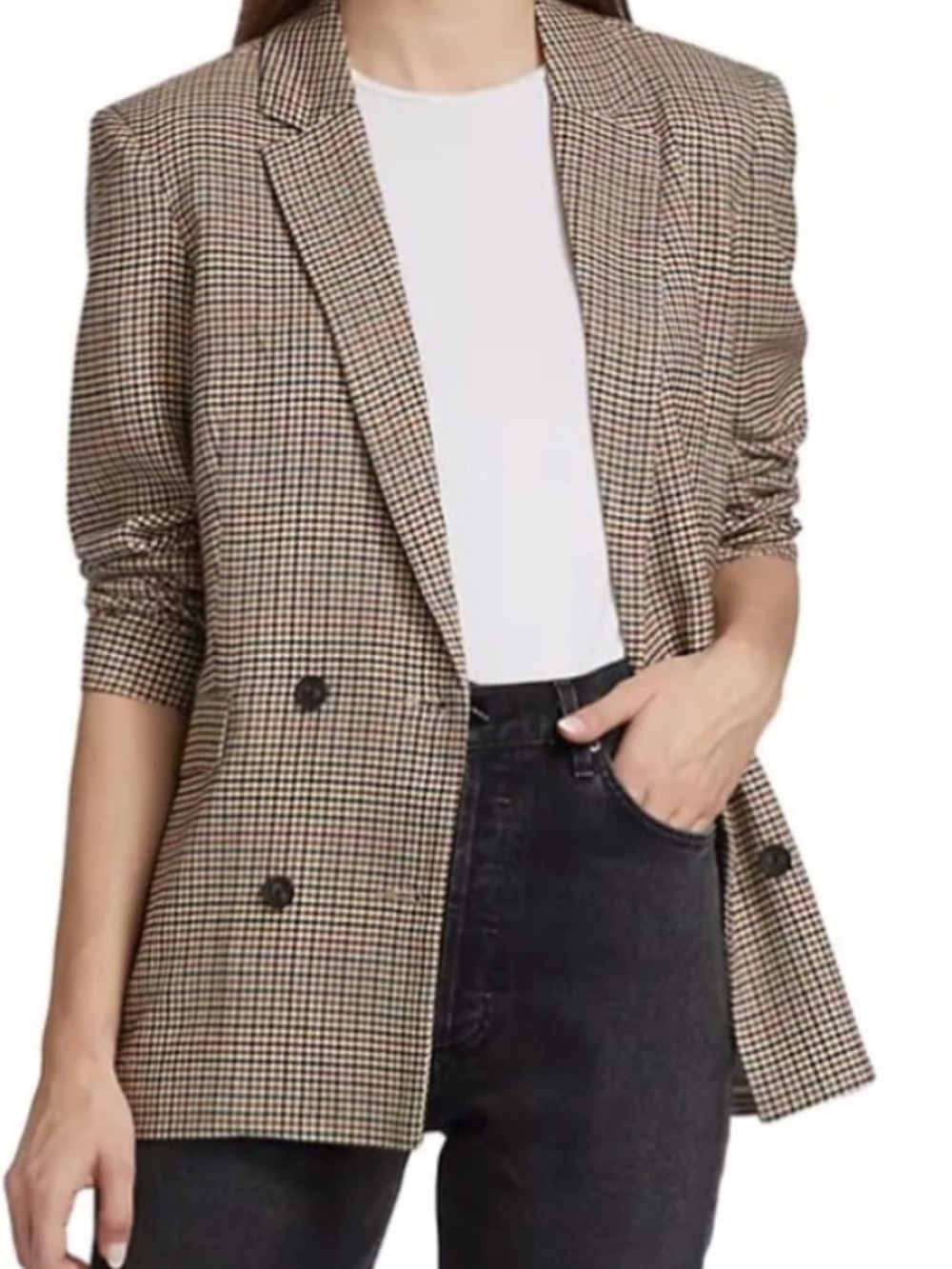Rails Blazer Cambridge Plaid Double Breasted Brown Cream Houndstooth NWT XS